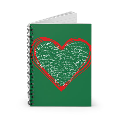 Cuaderno Cristiano con Versiculo de Amor en Verde - Christian Notebook - 1 Corinthians 13 Love is Patient - Somos Semilla De Mostaza