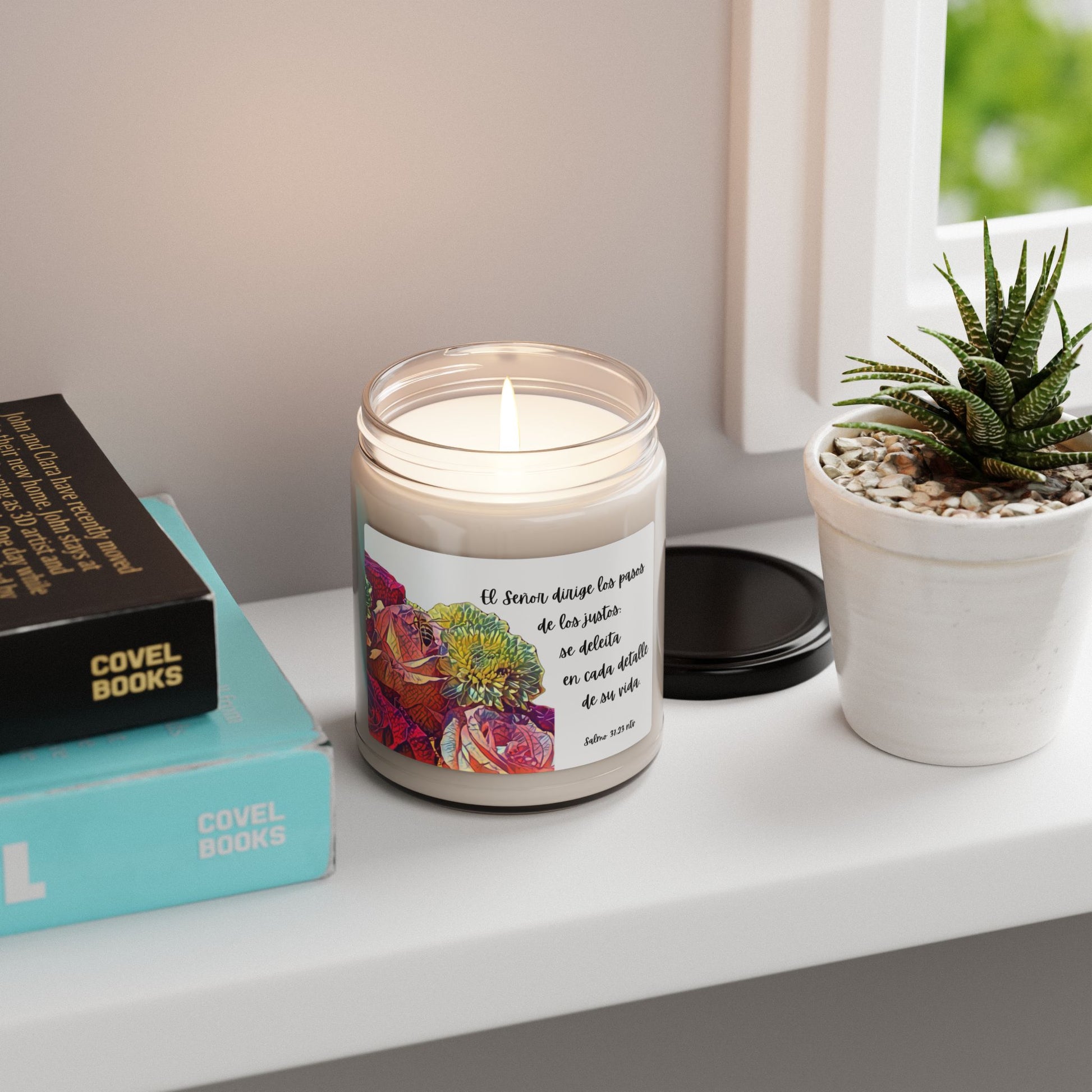 Vela Cristiana Aromatica - Salmo 37:23 NTV - Christian Soy Candle 9 oz - Eco-Friendly - Faith Home Decor Gift - Somos Semilla De Mostaza
