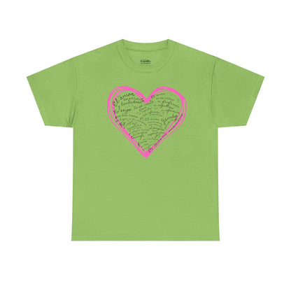 Camiseta Cristiana de Amor Bíblico Unisexo - Christian T-shirt Unisex - 1 Corinthians 13:4-7 Hand-Drawn Heart Design - Somos Semilla De Mostaza