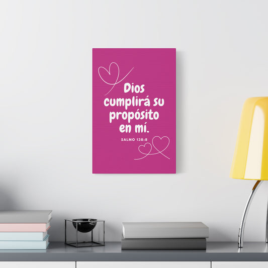 Christian Canvas Wall Art for Kids - Salmo 138:8 "Dios cumplirá su propósito en mi" - Cuadro Decorativo Cristiano Infantil - Rosa