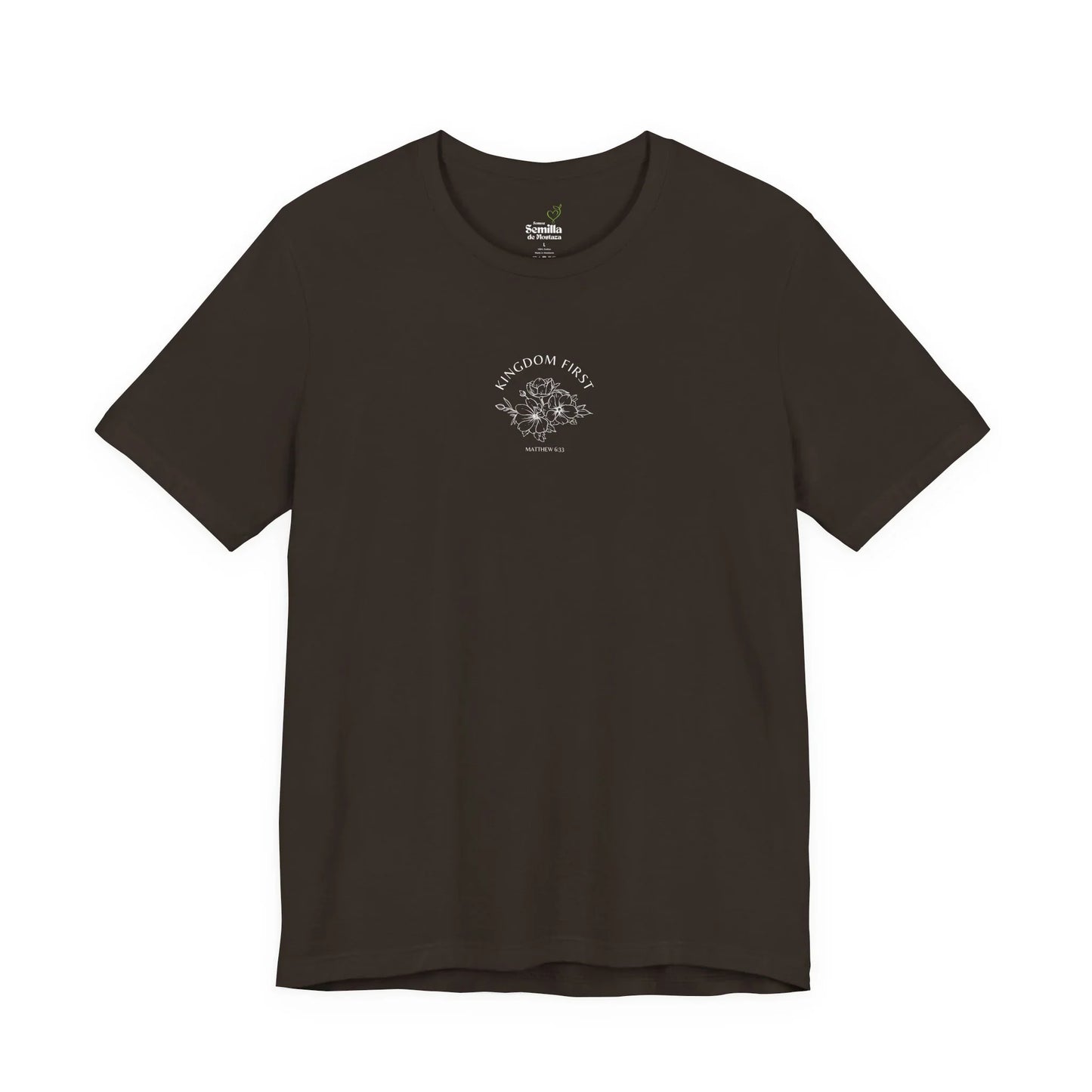 Black Christian t-shirt with 'Kingdom First' and floral design, modern faith apparel