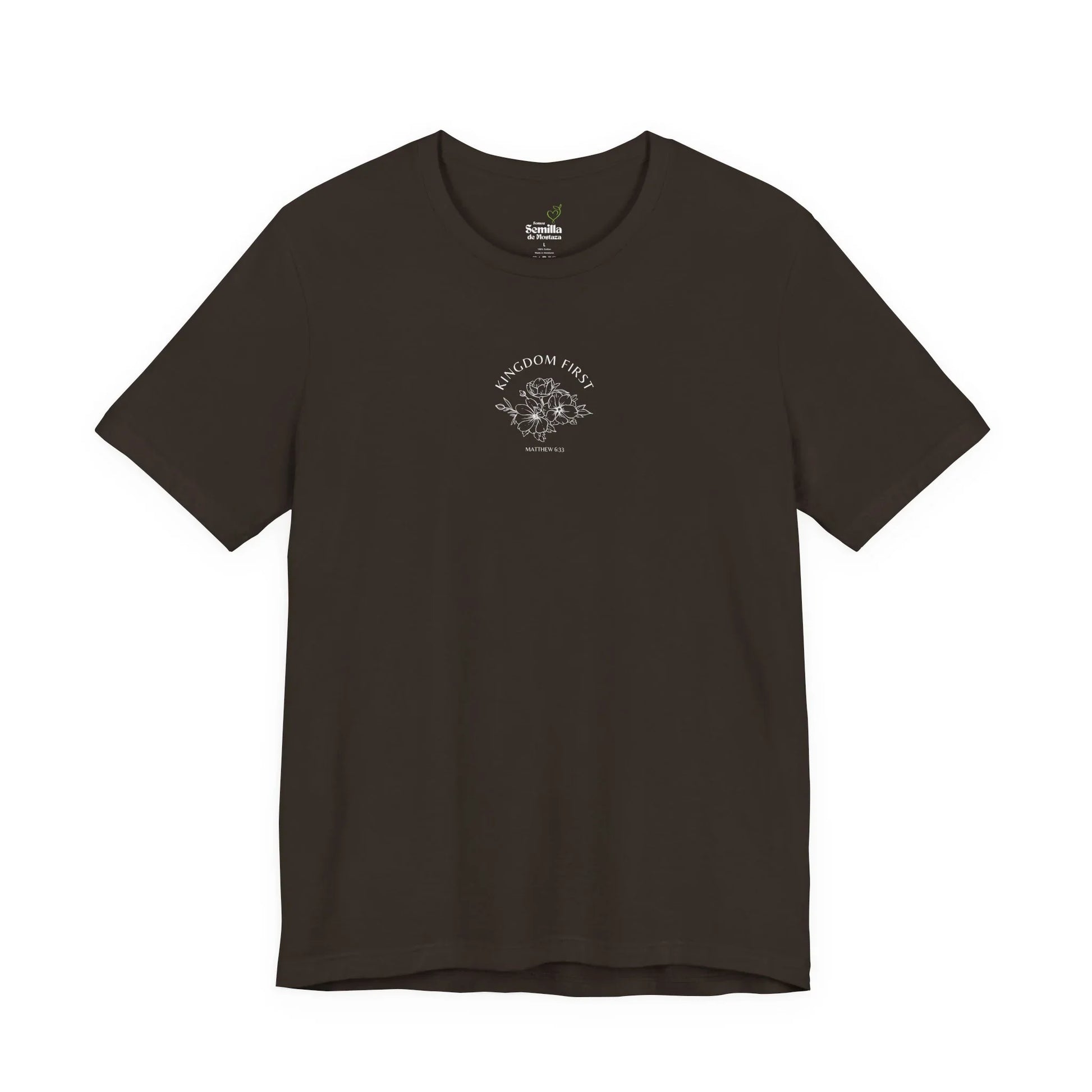 Black Christian t-shirt with 'Kingdom First' and floral design, modern faith apparel