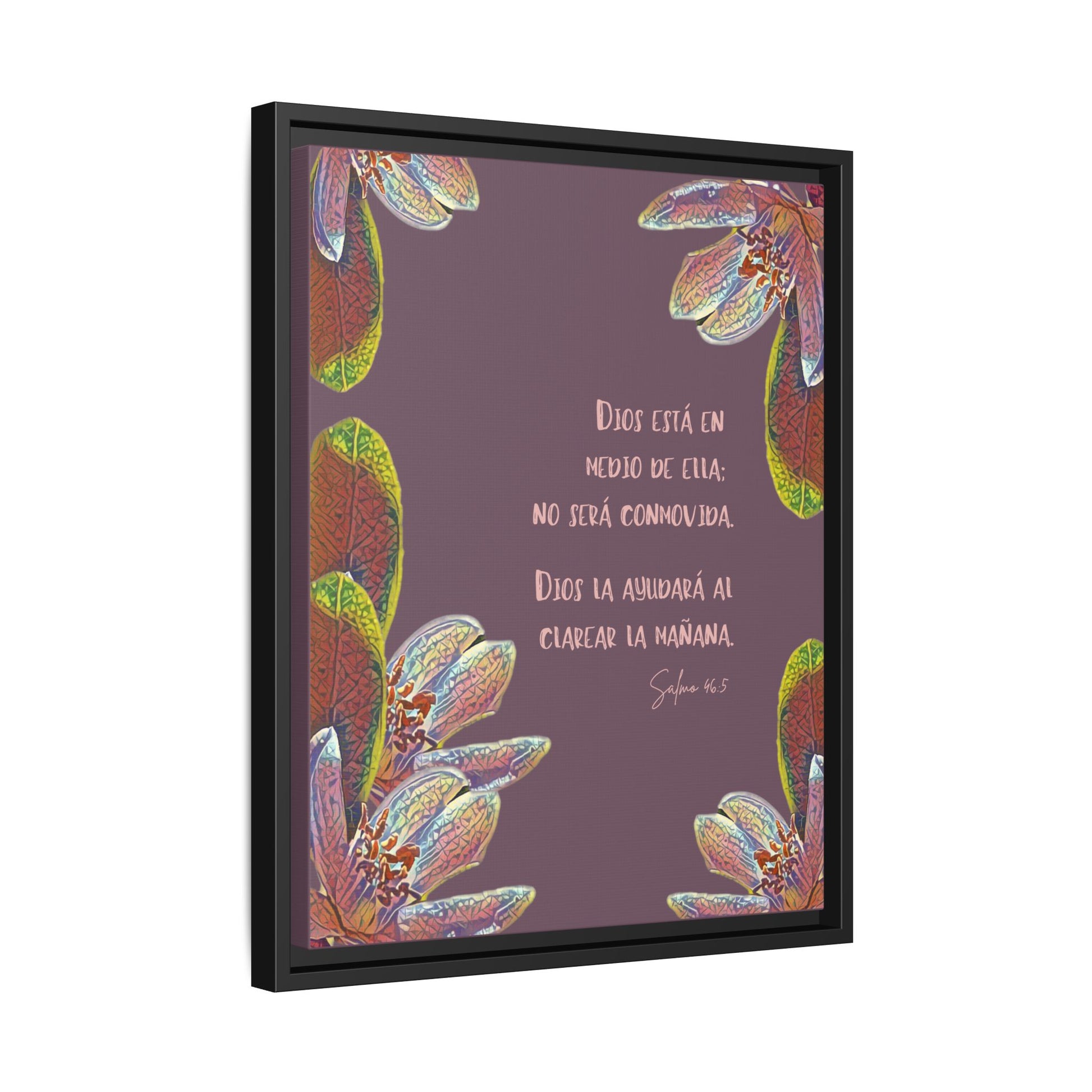 Framed Christian wall art with Psalm 46:5 in Spanish, floral design, inspirational decor