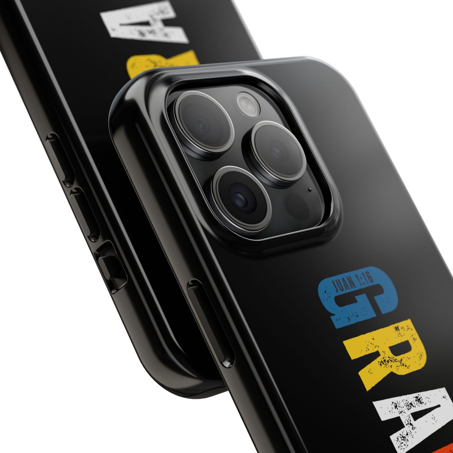 Funda Cristiana Resistente para iPhone & Samsung - Juan 1:16 - Christian Tough Phone Case “Grace Upon Grace” - Black Faith Case for Men