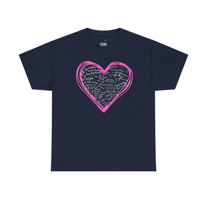 Camiseta Cristiana de Amor Bíblico Unisexo - Christian T-shirt Unisex - 1 Corinthians 13:4-7 Hand-Drawn Heart Design - Somos Semilla De Mostaza