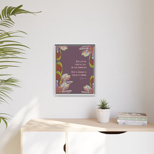 Lienzo Enmarcado Cristiano con Versículo – Floral Art & Salmo 46:5 | Christian Framed Matte Canvas